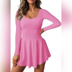 NWOT Fisoew 2-in-1 Athletic Tennis Long Sleeve Dress with Built-in Shorts, XL